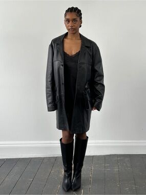90s Vintage Italian Conbipel Oversized Leather Trench Coat